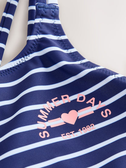 Navy Stripe Double Strap Swimsuit (3-16yrs) image 7