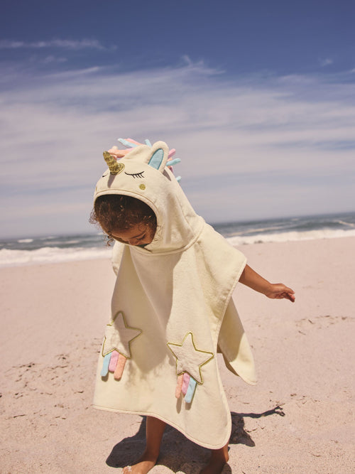 Dsiney Kidz - Ecru White Unicorn Towelling Poncho (9mths-10yrs) image 1