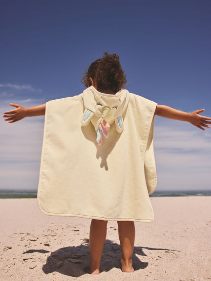 Ecru White Unicorn Towelling Poncho (9mths-10yrs) image 2