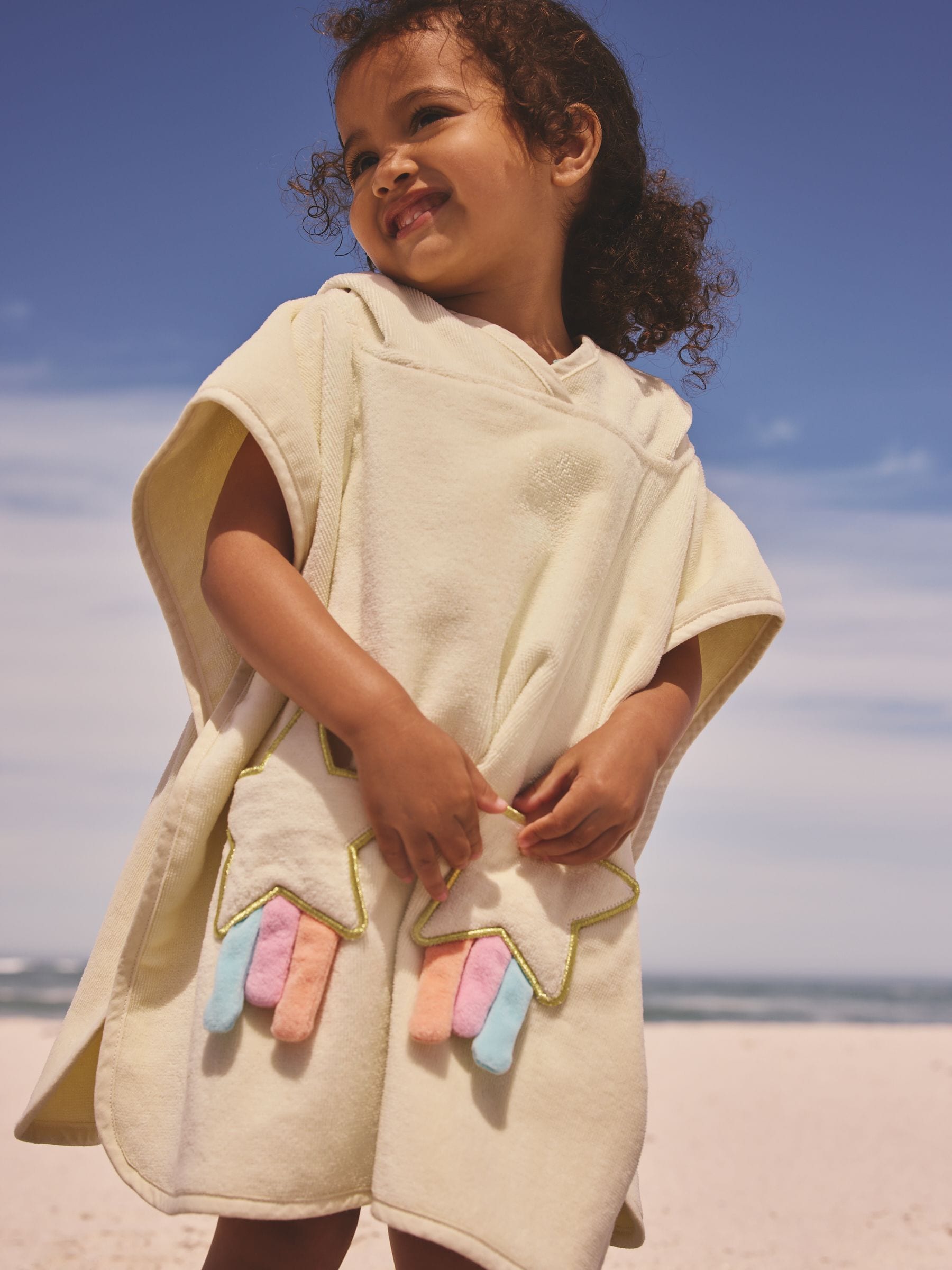 Ecru White Unicorn Towelling Poncho (9mths-10yrs) image 3