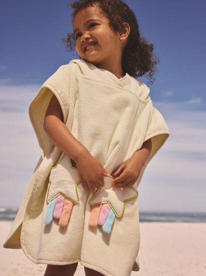 Ecru White Unicorn Towelling Poncho (9mths-10yrs) image 3