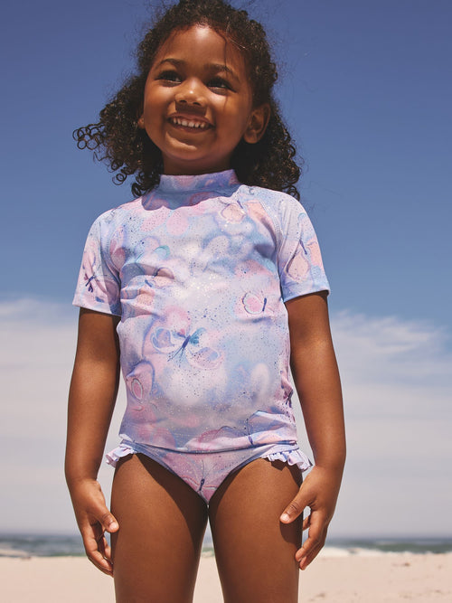 Dsiney Kidz - Lilac Purple Butterfly Foil Short Sleeved Sunsafe Swim Set (3mths-10yrs) image 1