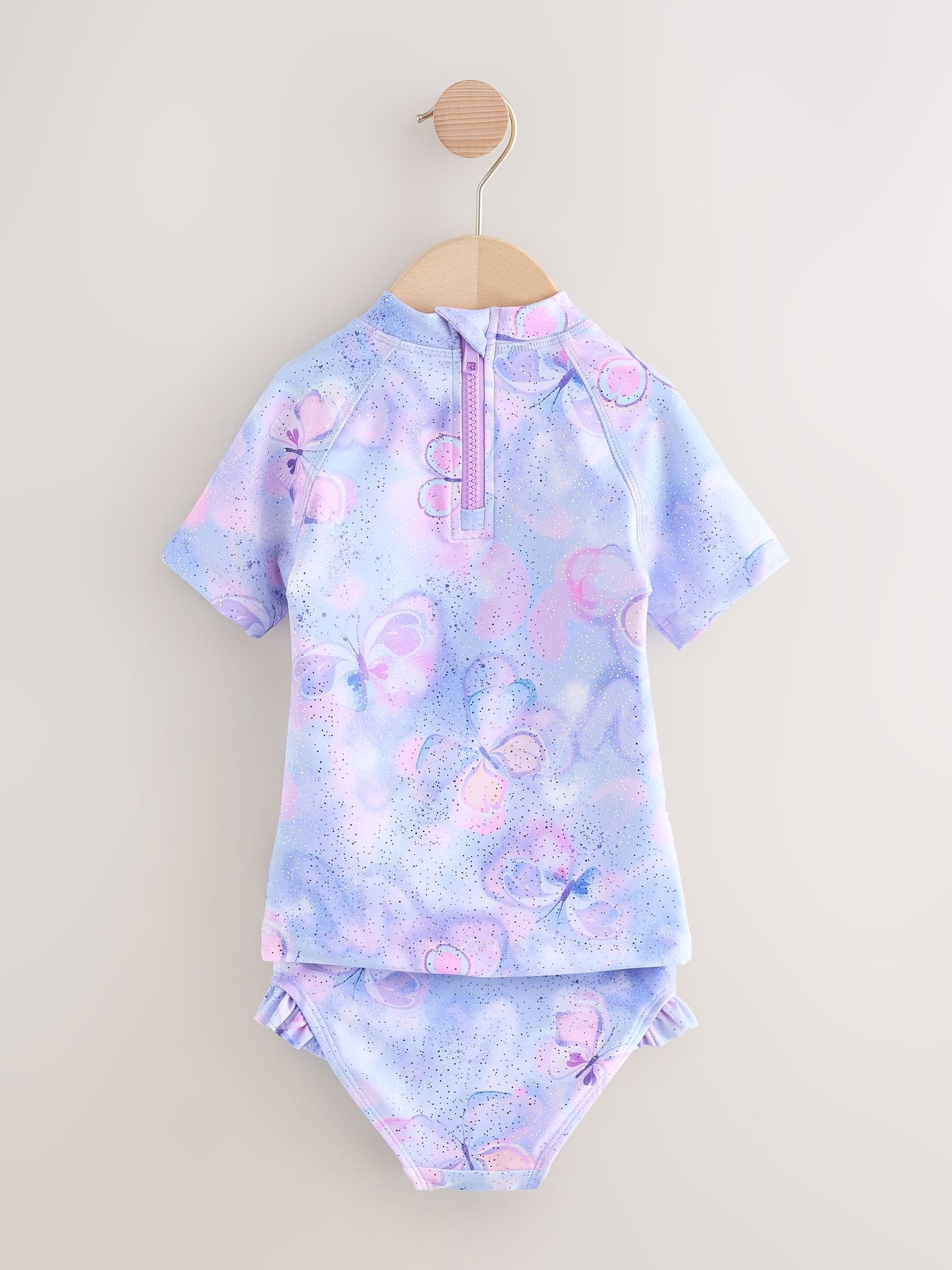 Lilac Purple Butterfly Foil Short Sleeved Sunsafe Swim Set (3mths-10yrs) image 6