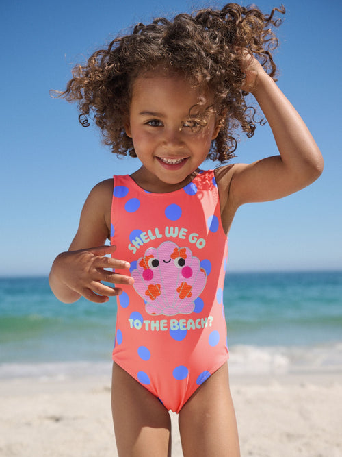 Dsiney Kidz - Coral Pink Shell Polka Dot Swimsuit (3mths-10yrs) image 1