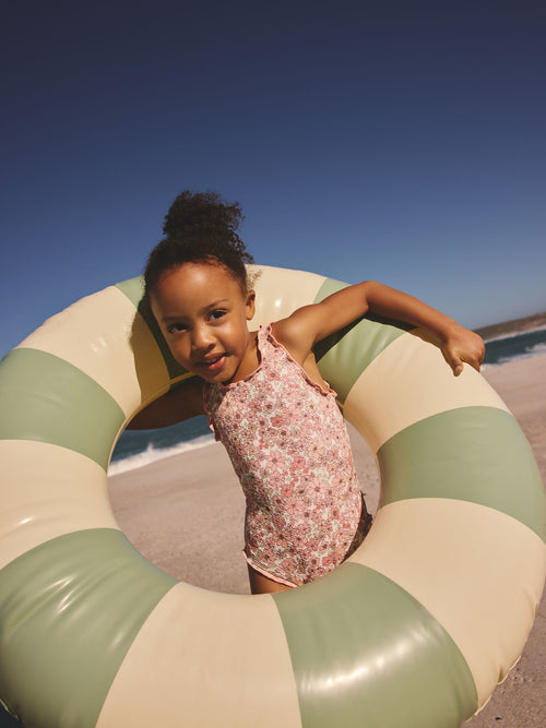 Dsiney Kidz - Coral Pink Ditsy Floral Lettuce Edge Swimsuit (3mths-7yrs) image 1
