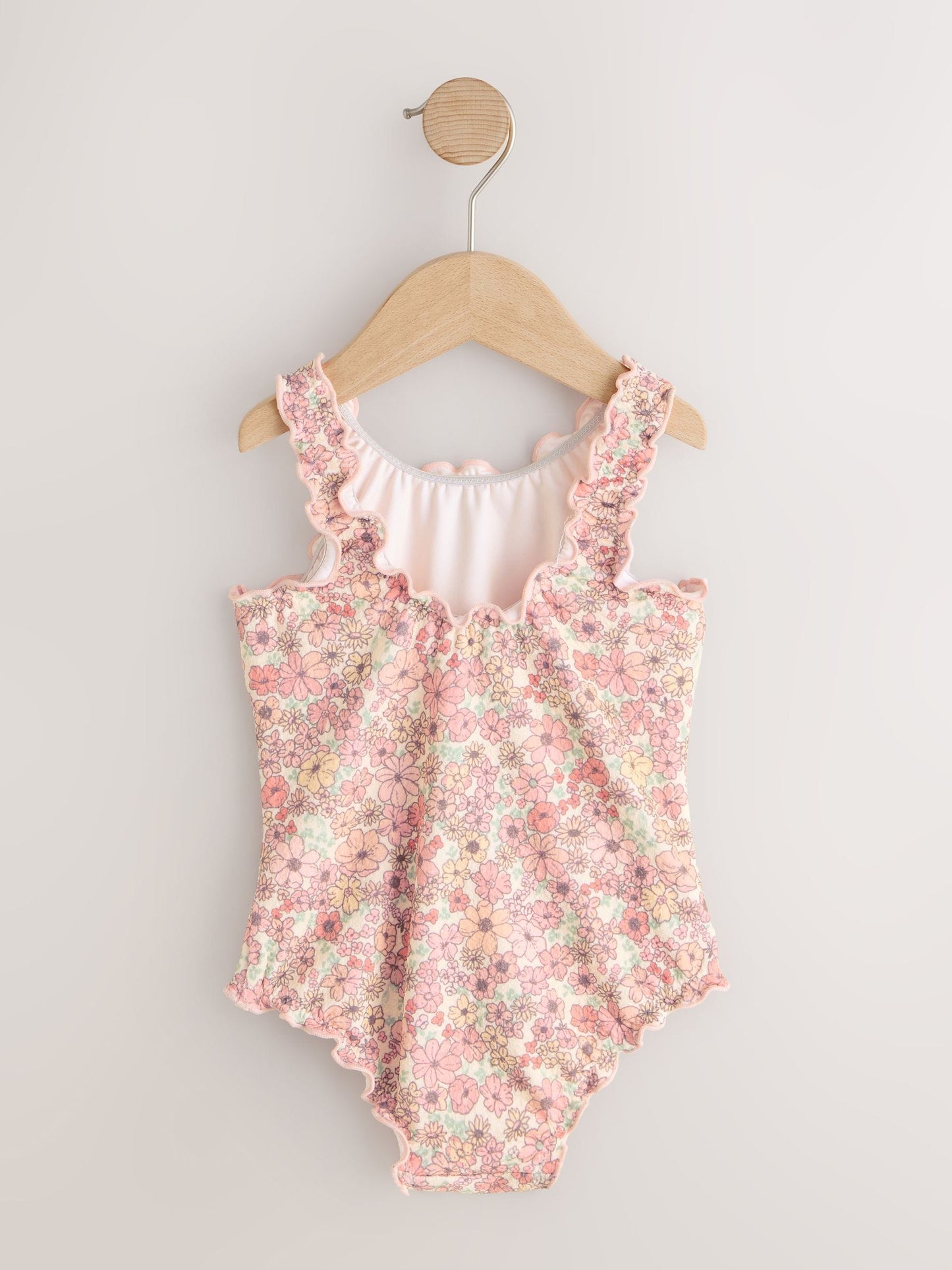 Coral Pink Ditsy Floral Lettuce Edge Swimsuit (3mths-7yrs) image 6