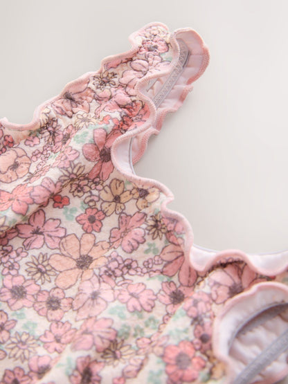 Coral Pink Ditsy Floral Lettuce Edge Swimsuit (3mths-7yrs) image 7