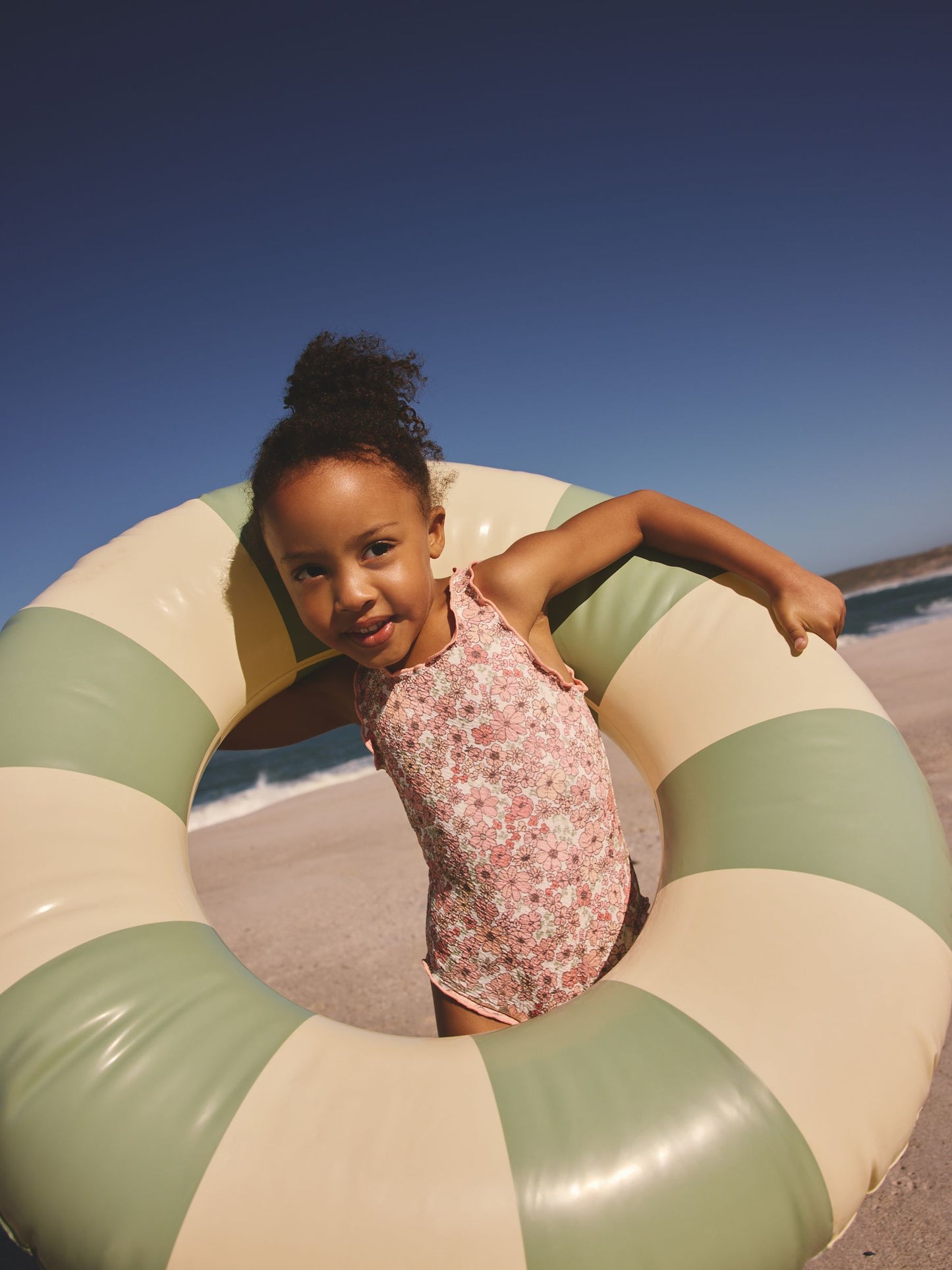 Coral Pink Ditsy Floral Lettuce Edge Swimsuit (3mths-7yrs) image 1
