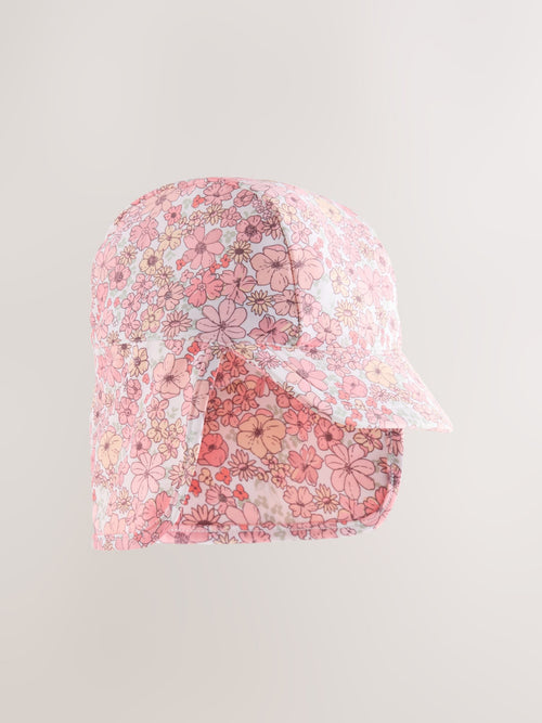 Coral Pink Ditsy Floral Print Swim Legionnaire Hat (3mths-10yrs) image 3
