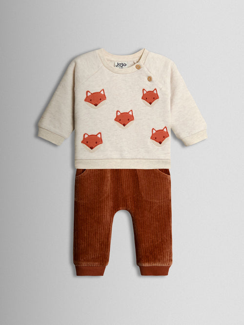 JoJo Maman Bébé Orange Fox Sweatshirt & Trouser Set image 1