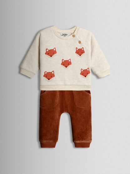 JoJo Maman Bébé Orange Fox Sweatshirt & Trouser Set image 1