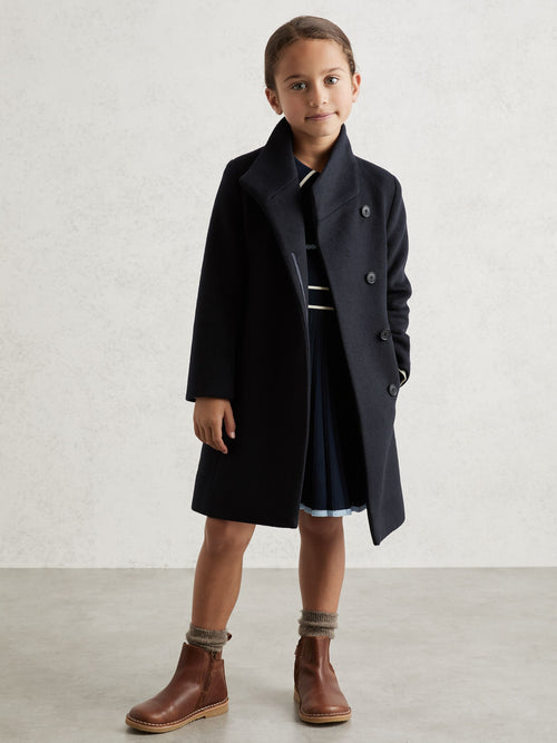 Reiss Navy Kia 3-9 yrs Wool-Blend Funnel-Neck Coat image 1