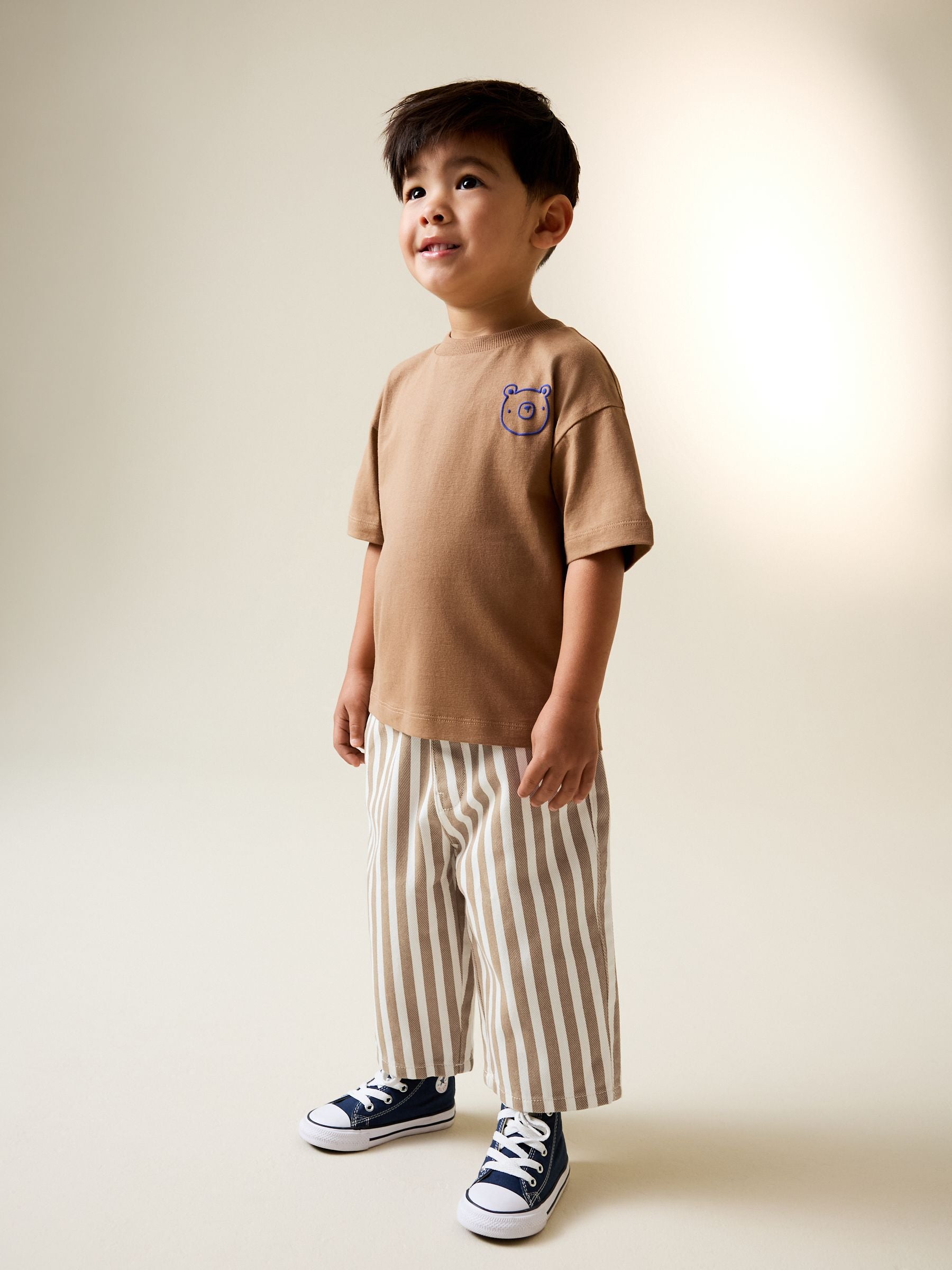 Tan/White Stripe Pull On Wide Trousers (3mths-7yrs) image 2
