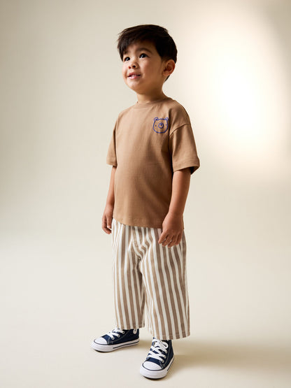 Tan/White Stripe Pull On Wide Trousers (3mths-7yrs) image 2