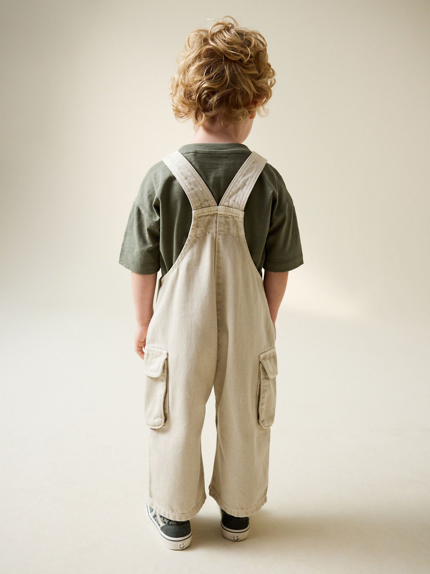 Ecru Twill Woven Cotton Cargo Dungarees (3mths-7yrs) image 3