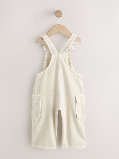Ecru Twill Woven Cotton Cargo Dungarees (3mths-7yrs) image 5