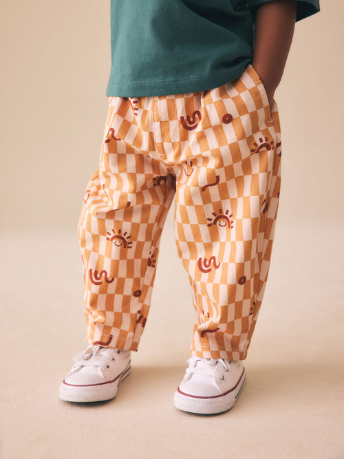 Orange Checkerboard Barrel Pull On Trousers (3mths-7yrs) image 1