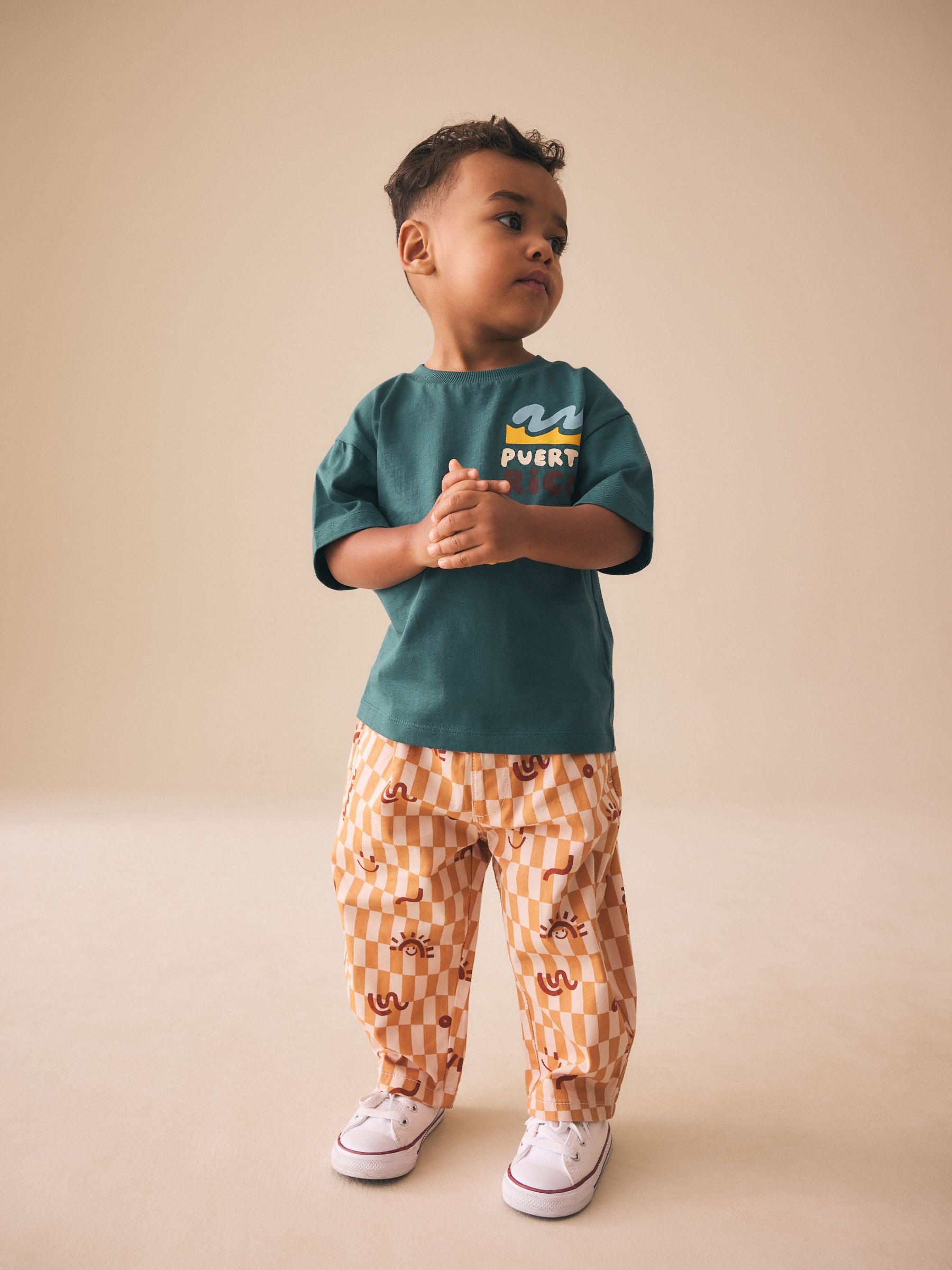 Orange Checkerboard Barrel Pull On Trousers (3mths-7yrs) image 2