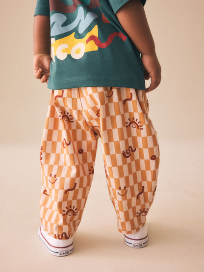 Orange Checkerboard Barrel Pull On Trousers (3mths-7yrs) image 3