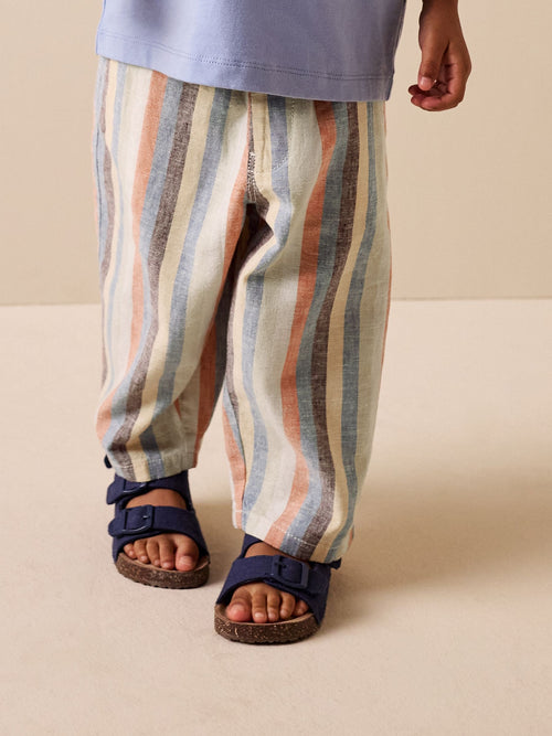 Multi Stripe Wide Fit Linen Blend Pull on Trousers (3mths-7yrs) image 1