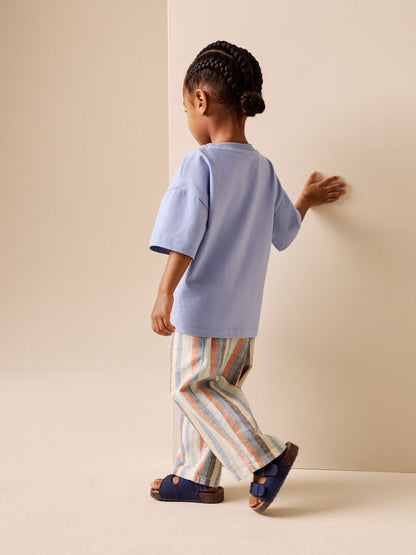 Multi Stripe Wide Fit Linen Blend Pull on Trousers (3mths-7yrs) image 3