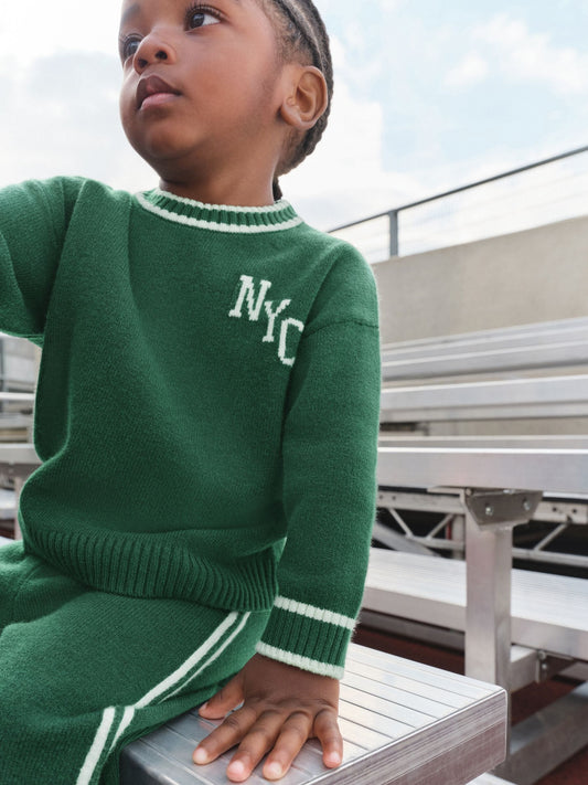 Dark Green NYC Knitted Crew Neck Jumper and Joggers Set (3mths-7yrs) image 1