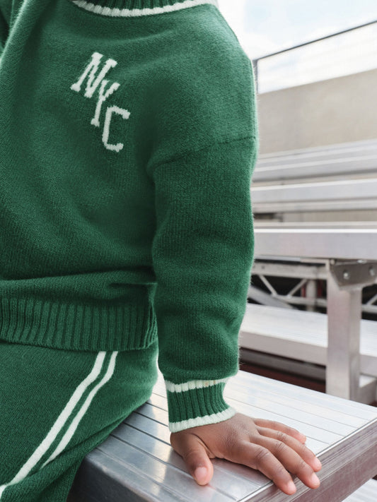 Dark Green NYC Knitted Crew Neck Jumper and Joggers Set (3mths-7yrs) image 2