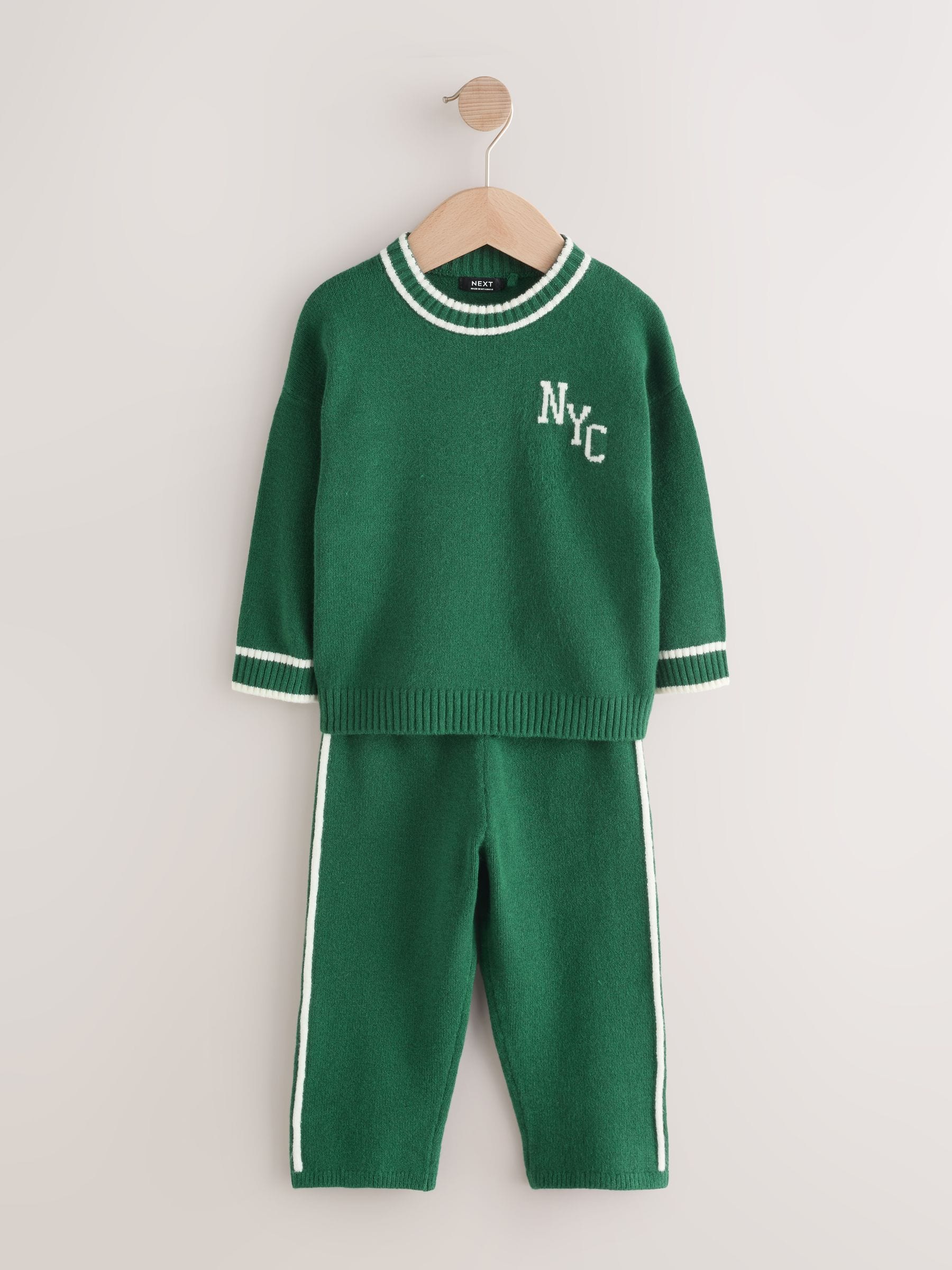Dark Green NYC Knitted Crew Neck Jumper and Joggers Set (3mths-7yrs) image 4