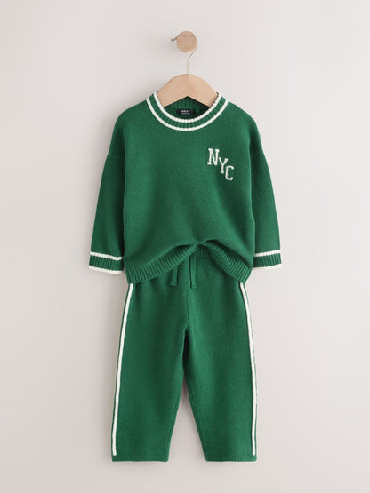 Dark Green NYC Knitted Crew Neck Jumper and Joggers Set (3mths-7yrs) image 5