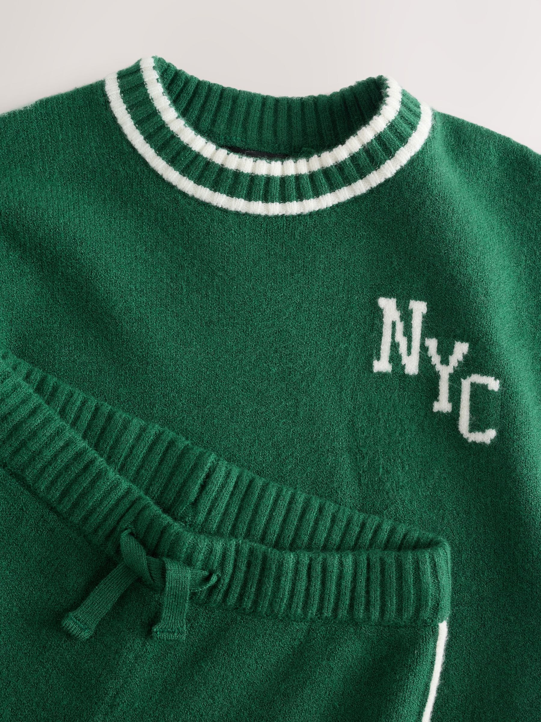 Dark Green NYC Knitted Crew Neck Jumper and Joggers Set (3mths-7yrs) image 7