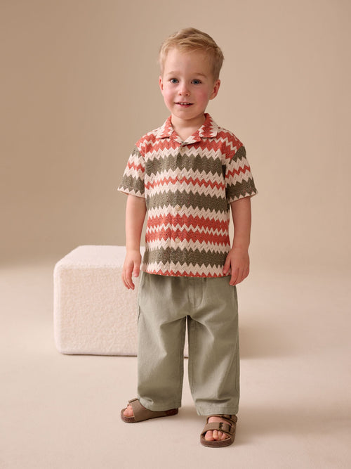 Sage Green Wide Fit Linen Blend Pull on Trousers (3mths-7yrs) image 1