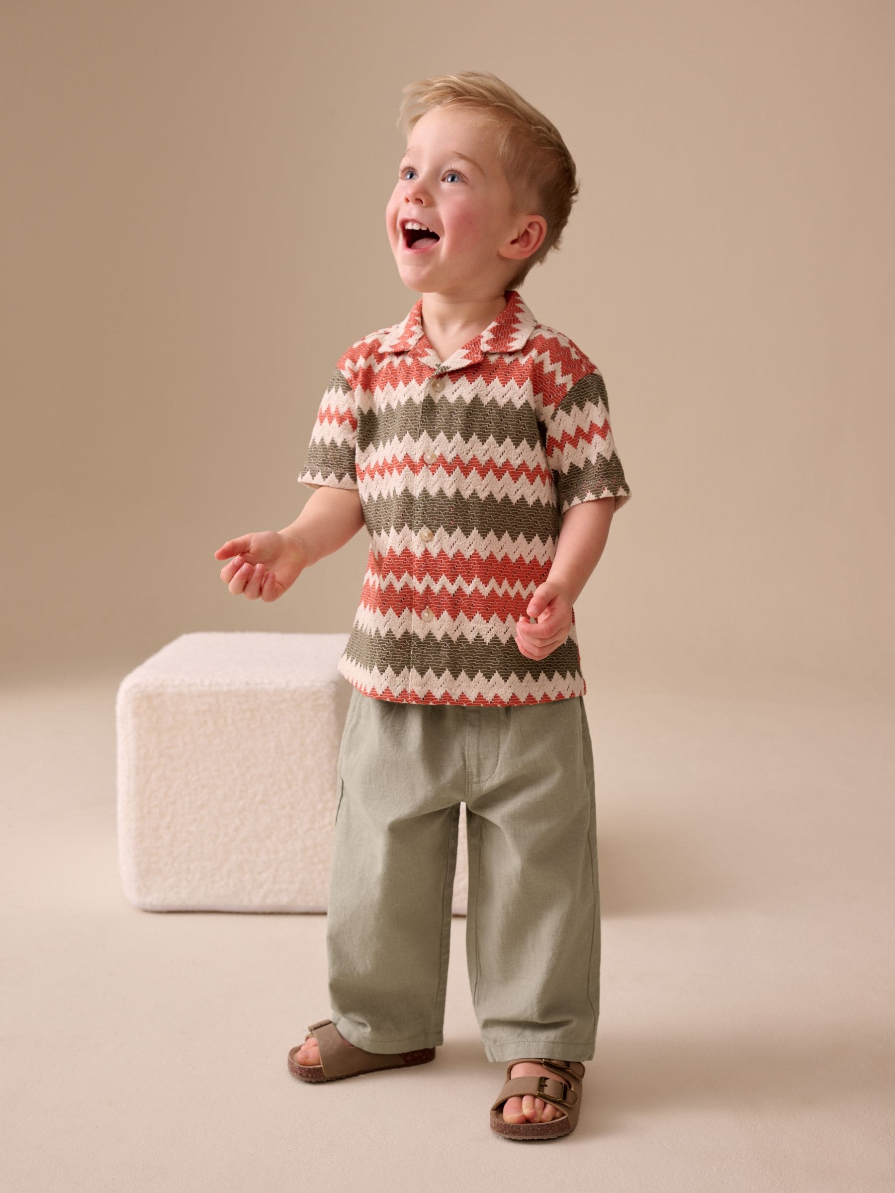 Sage Green Wide Fit Linen Blend Pull on Trousers (3mths-7yrs) image 2