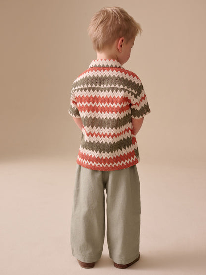 Sage Green Wide Fit Linen Blend Pull on Trousers (3mths-7yrs) image 3