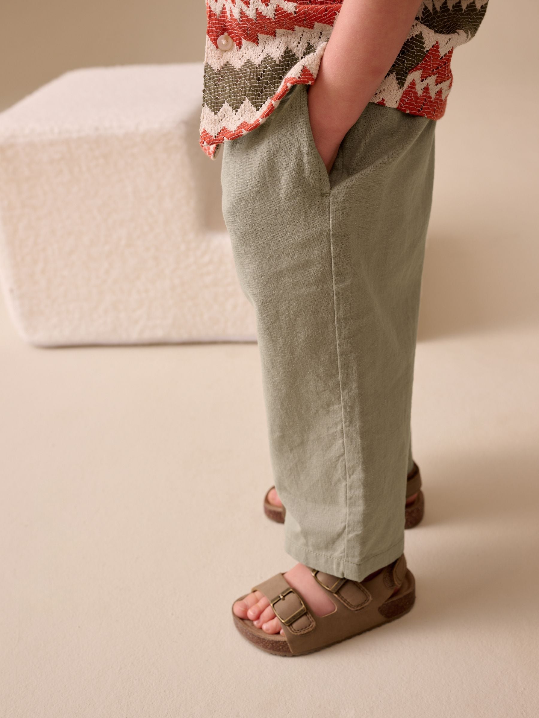 Sage Green Wide Fit Linen Blend Pull on Trousers (3mths-7yrs) image 4
