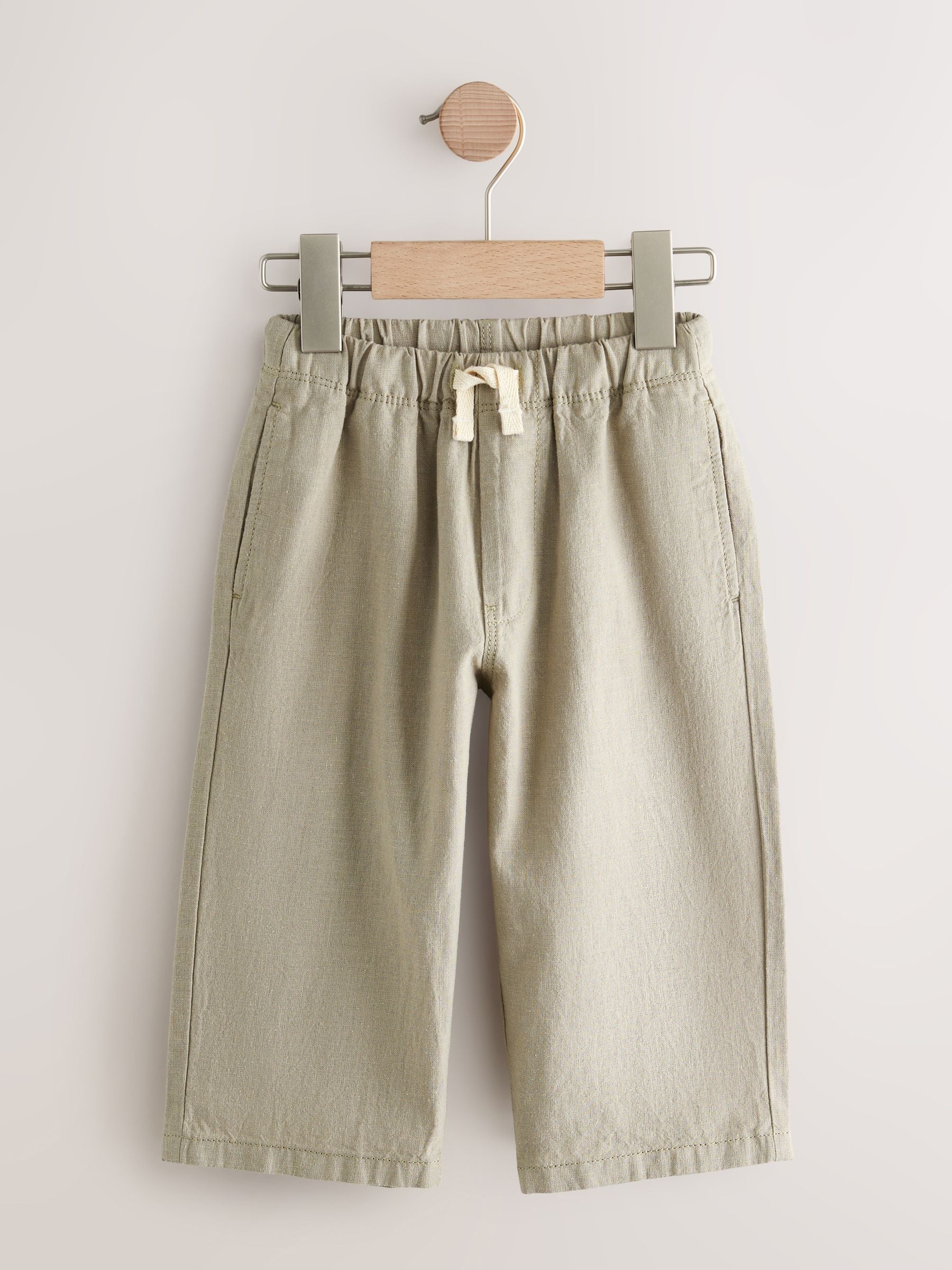 Sage Green Wide Fit Linen Blend Pull on Trousers (3mths-7yrs) image 5