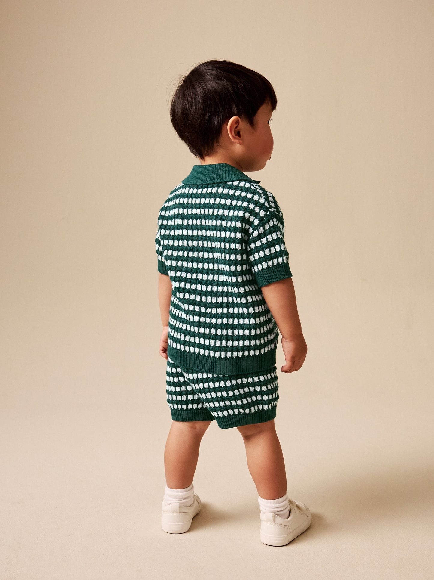 Green Textured Knitted Polo Shirt and Shorts Set (3mths-10yrs) image 3
