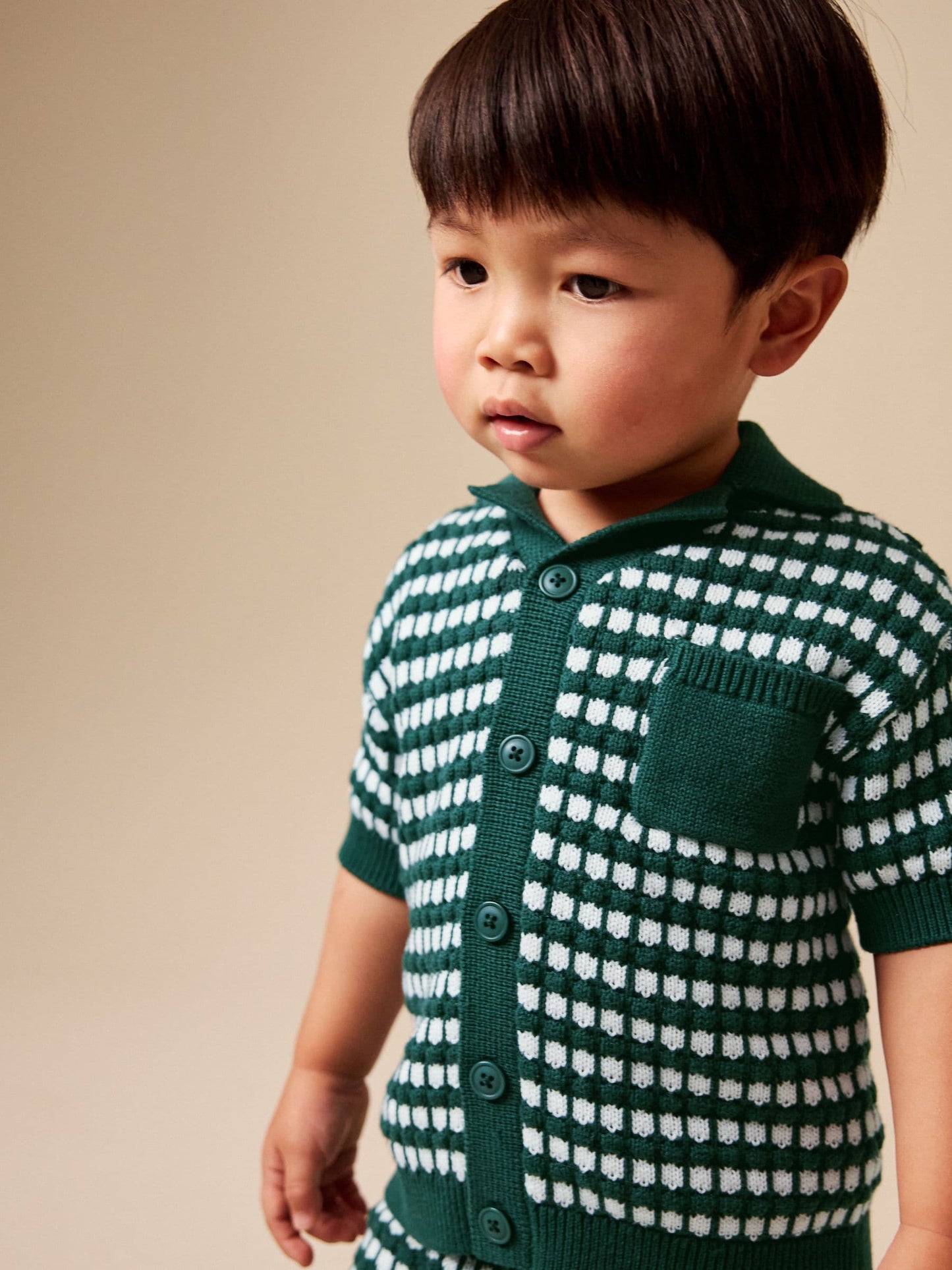 Green Textured Knitted Polo Shirt and Shorts Set (3mths-10yrs) image 4