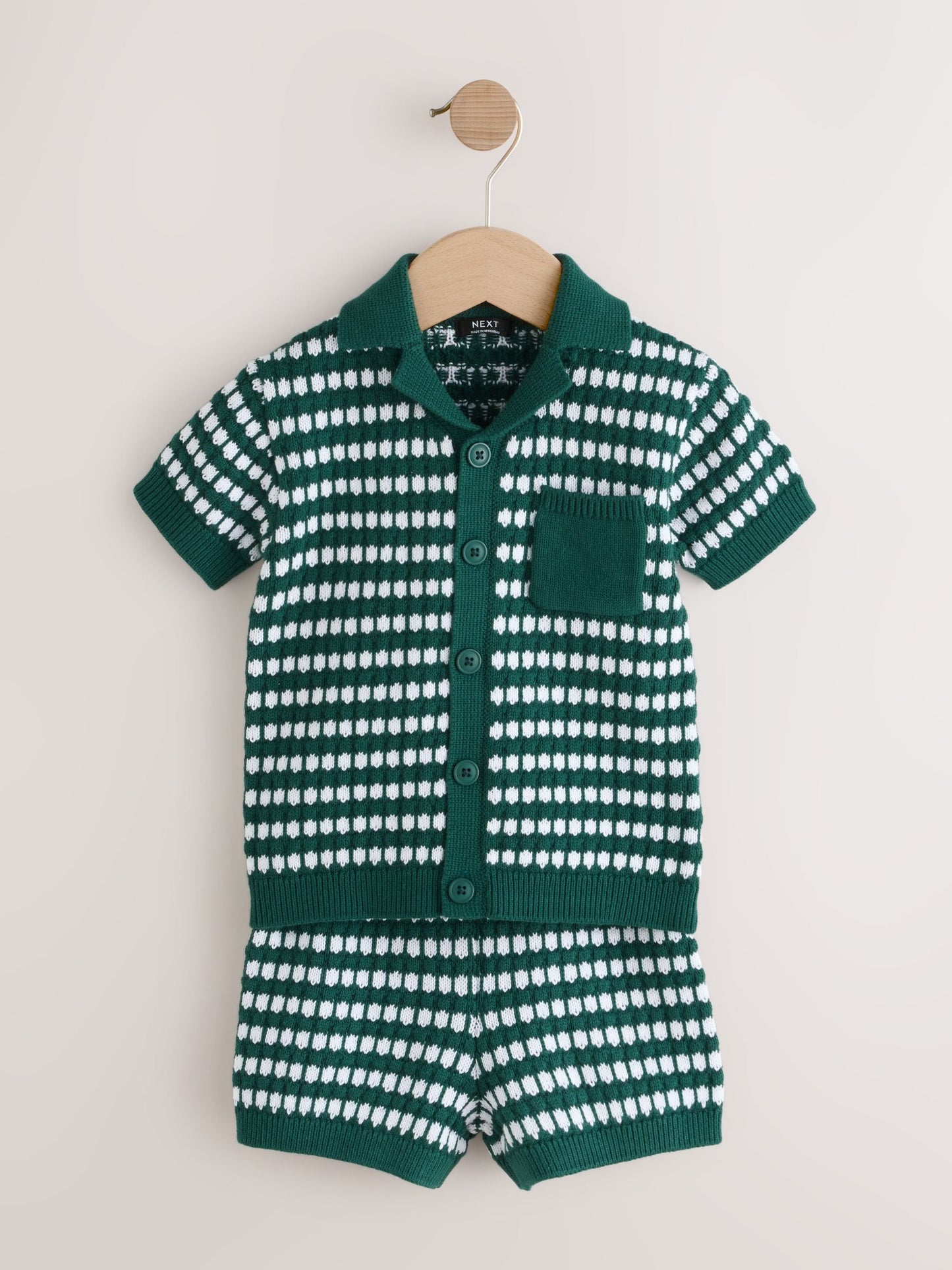 Green Textured Knitted Polo Shirt and Shorts Set (3mths-10yrs) image 5