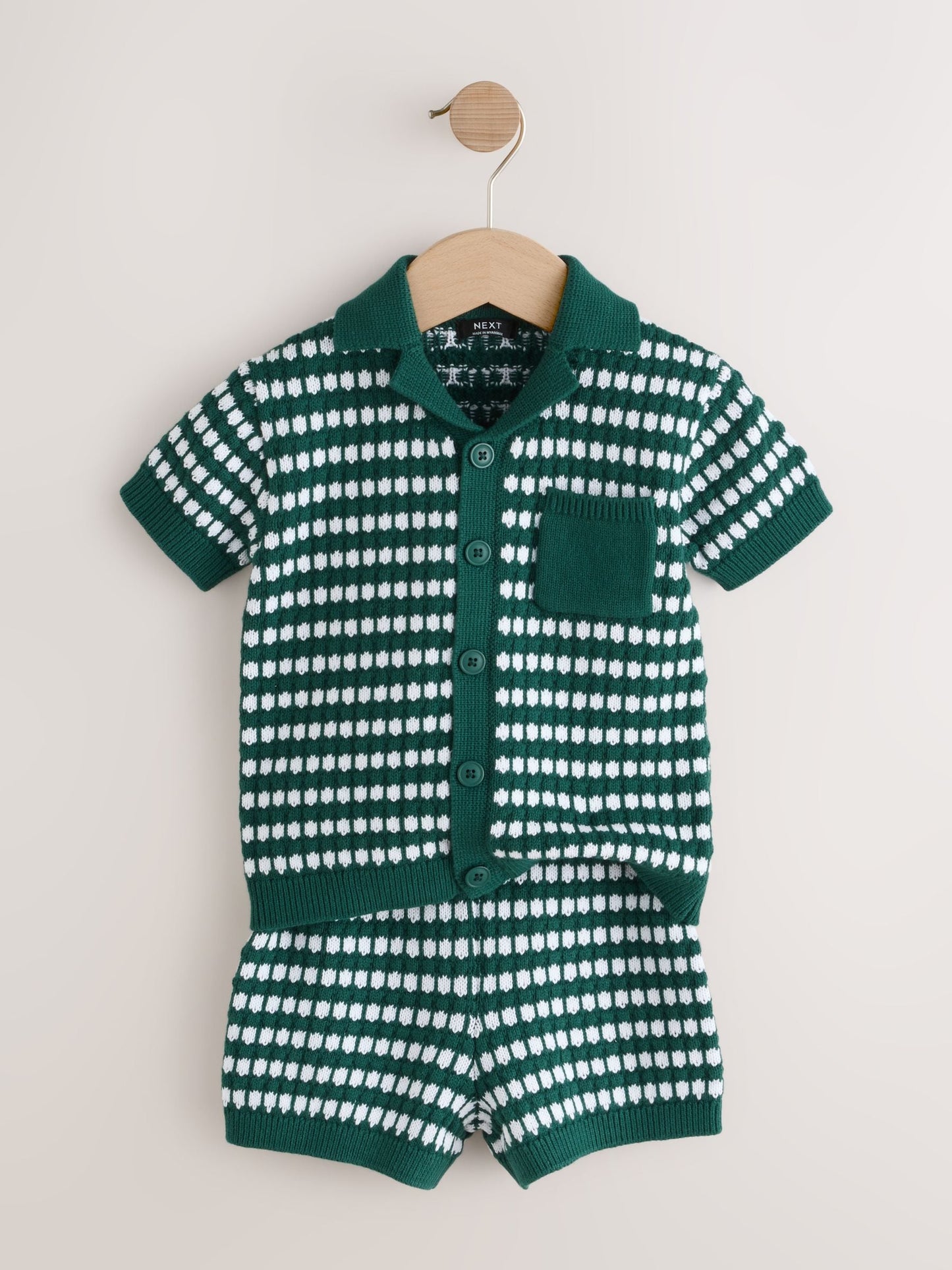 Green Textured Knitted Polo Shirt and Shorts Set (3mths-10yrs) image 6