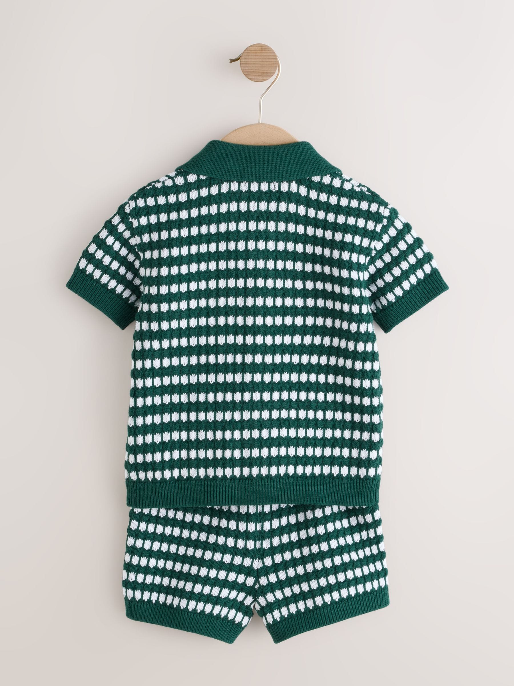Green Textured Knitted Polo Shirt and Shorts Set (3mths-10yrs) image 7