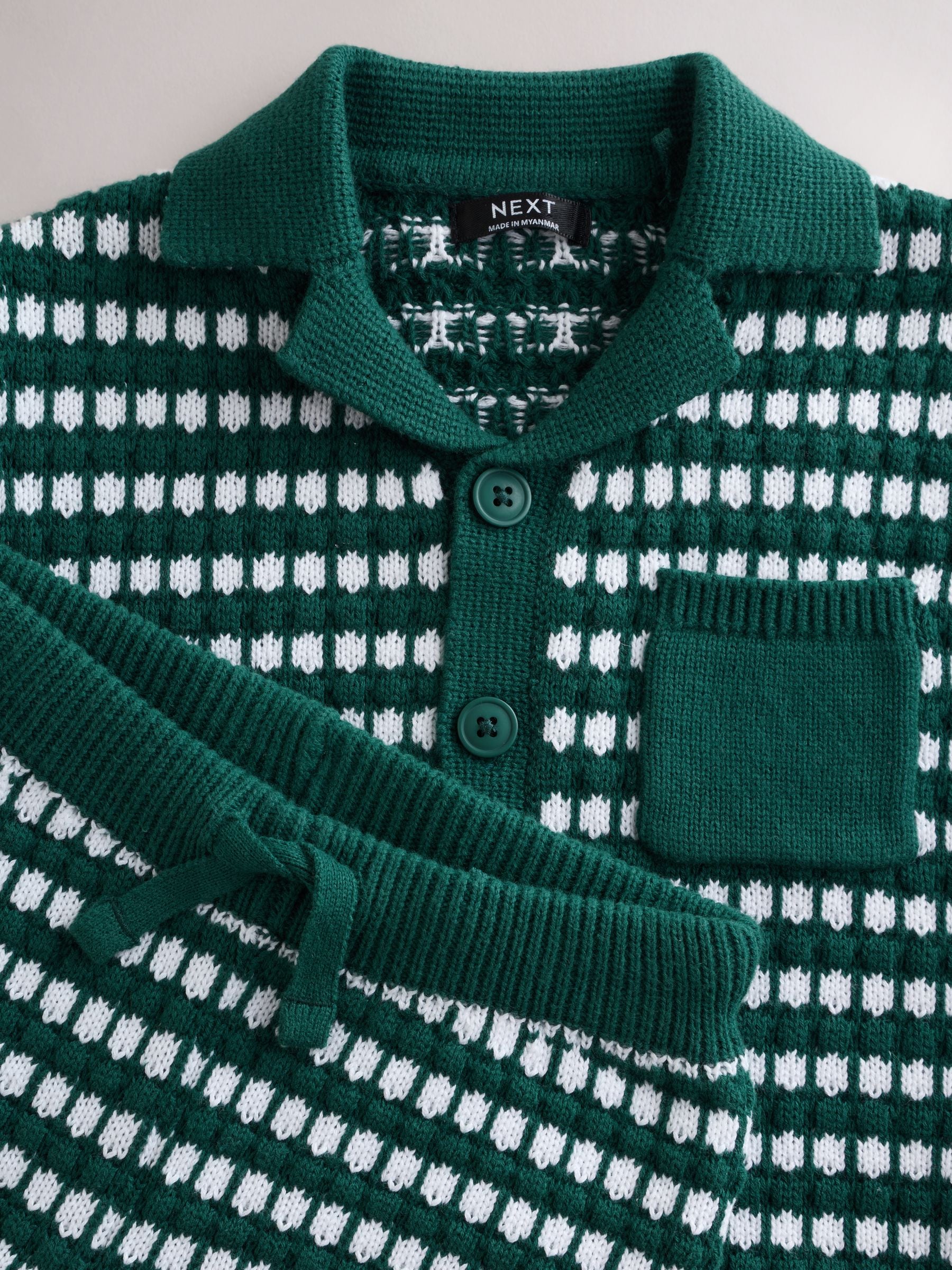 Green Textured Knitted Polo Shirt and Shorts Set (3mths-10yrs) image 8