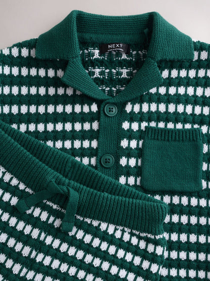 Green Textured Knitted Polo Shirt and Shorts Set (3mths-10yrs) image 8