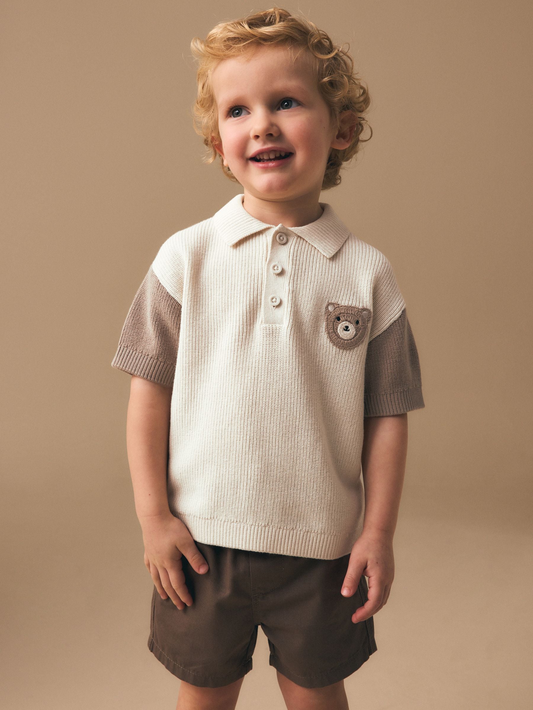 Dsiney Kidz - Neutral Bear Character Button Neck Knitted Polo Shirt (3mths-7yrs) image 1