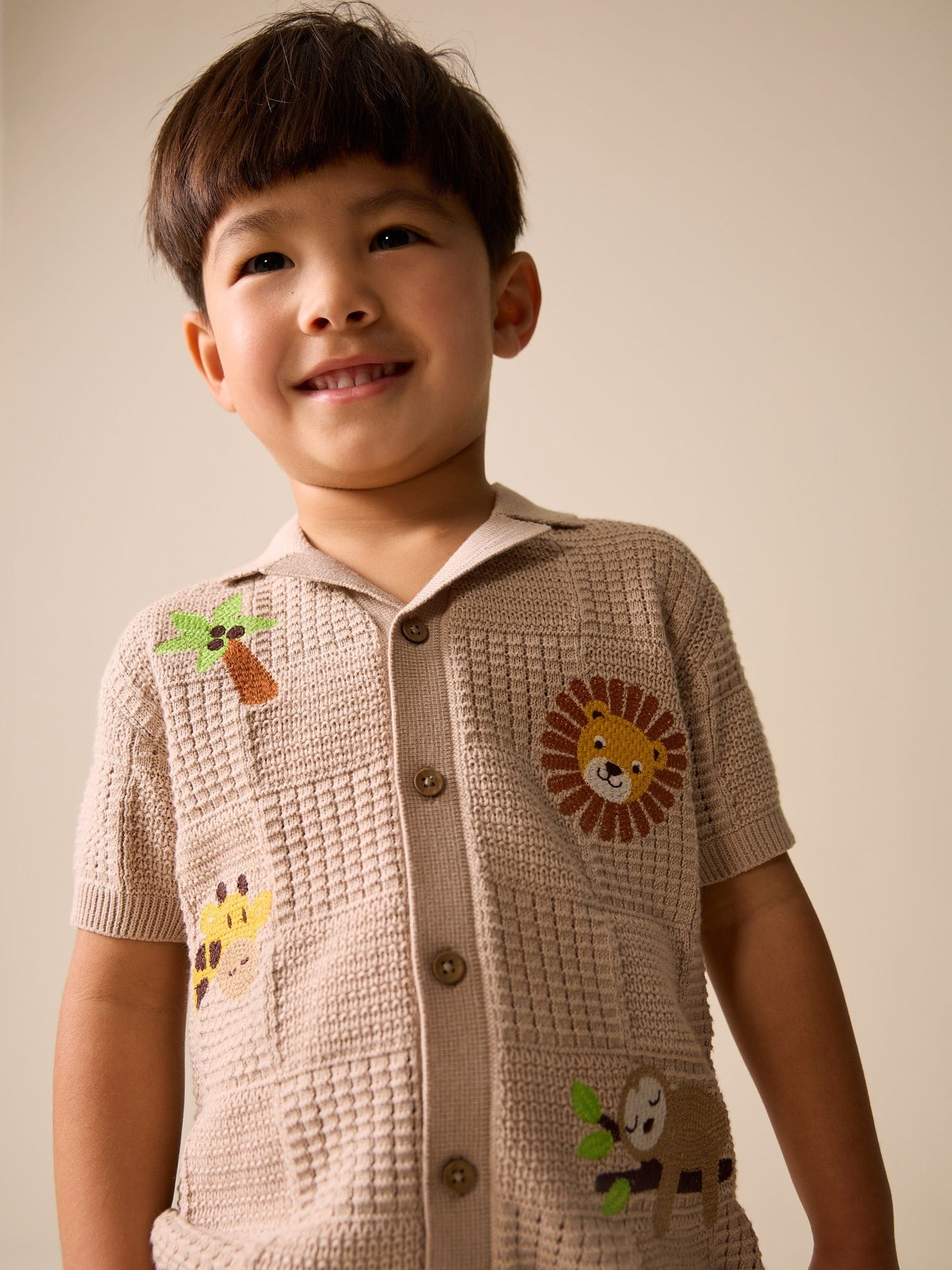 Dsiney Kidz - Neutral Safari Revere Collar Short Sleeve Knitted Polo Shirt (3mths-7yrs) image 1