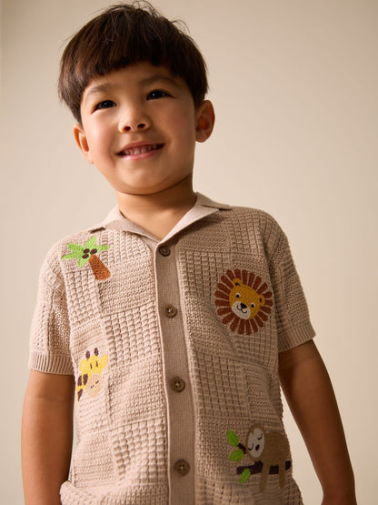 Dsiney Kidz - Neutral Safari Revere Collar Short Sleeve Knitted Polo Shirt (3mths-7yrs) image 1