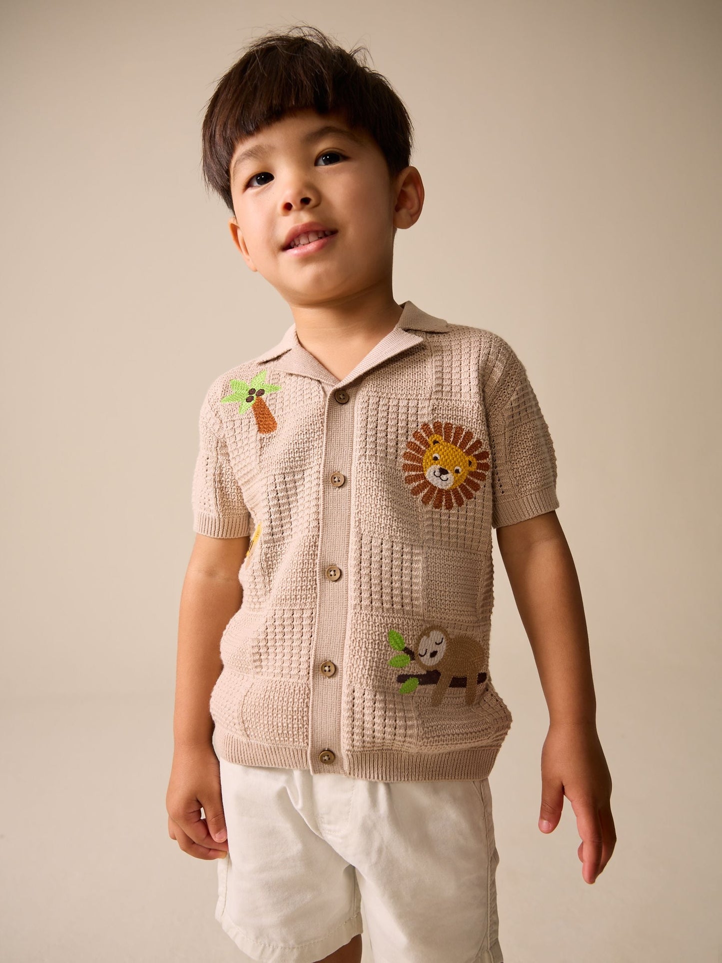 Dsiney Kidz - Neutral Safari Revere Collar Short Sleeve Knitted Polo Shirt (3mths-7yrs) image 2
