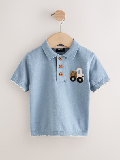 Dsiney Kidz - Blue Transport Character Button Neck Knitted Polo Shirt (3mths-7yrs) image 1