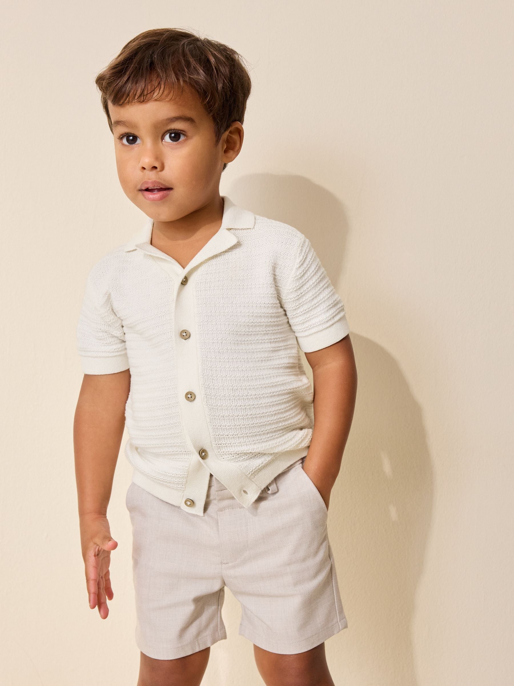 Dsiney Kidz - Ecru Revere Collar Short Sleeve Knitted Polo Shirt (3mths-7yrs) image 1