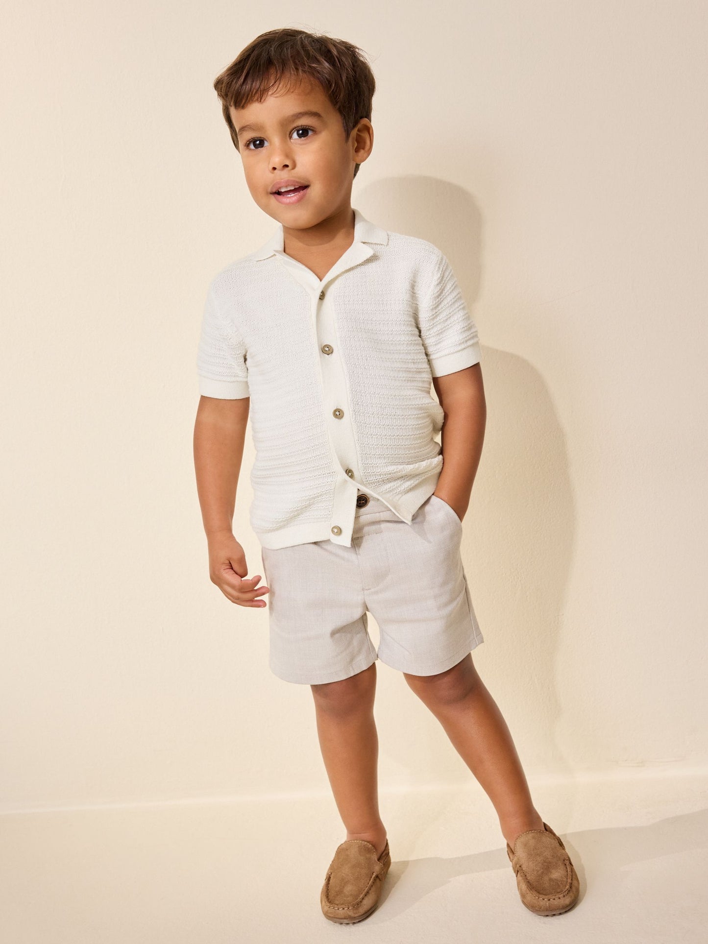 Dsiney Kidz - Ecru Revere Collar Short Sleeve Knitted Polo Shirt (3mths-7yrs) image 2