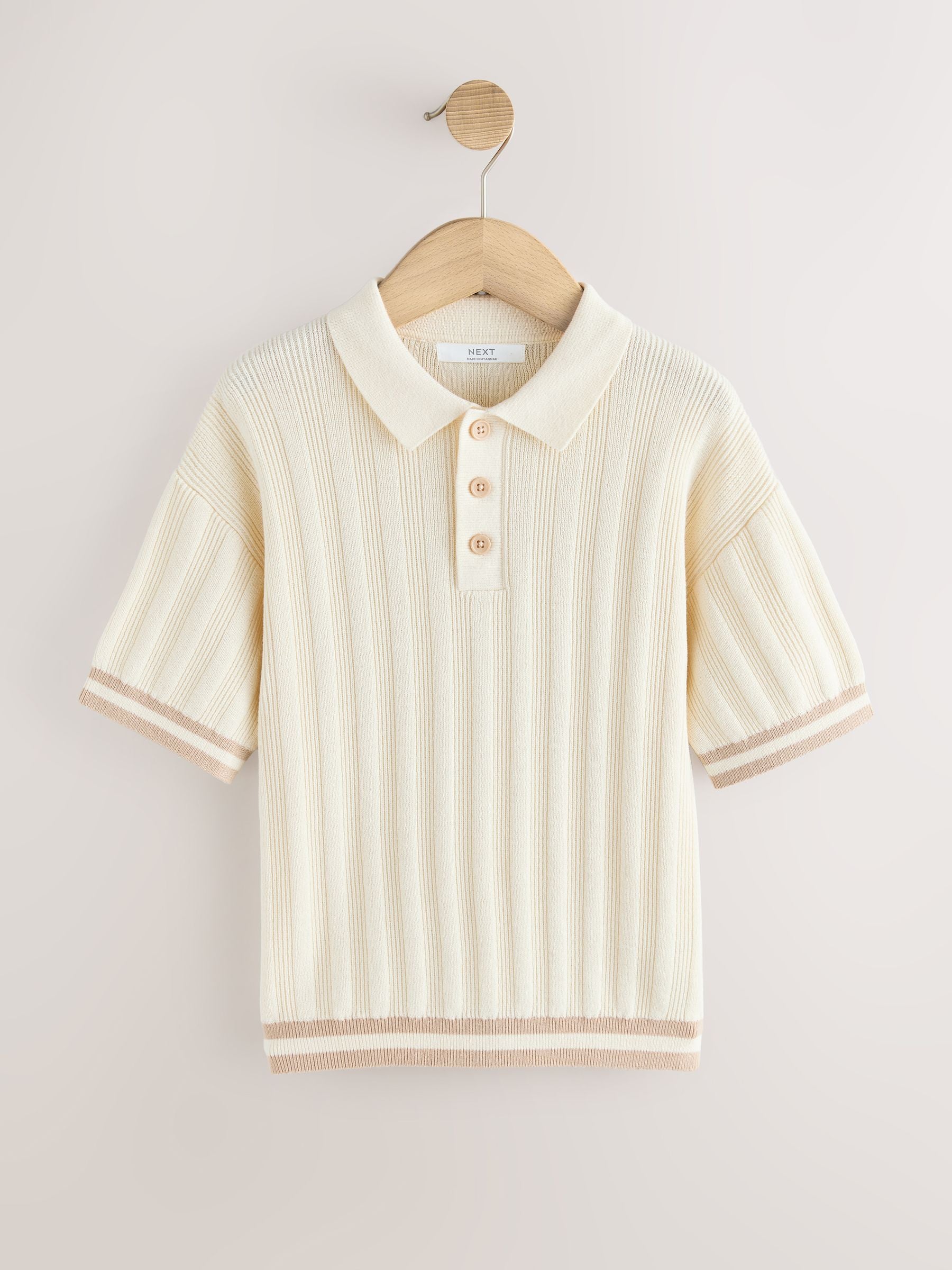 Dsiney Kidz - Ecru Button Neck Knitted Polo Shirt (3-16yrs) image 1
